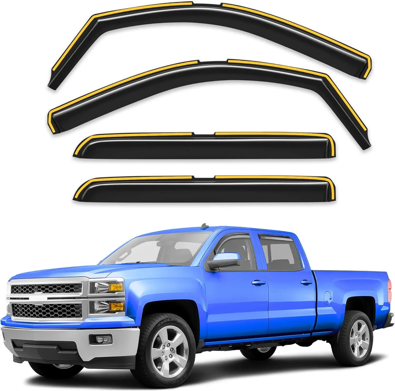 

Сверхпрочные дефлекторы окон (ветровики) для Chevrolet Silverado/GMC Sierra Crew Cab 2014-2018 гг. - 4 шт.