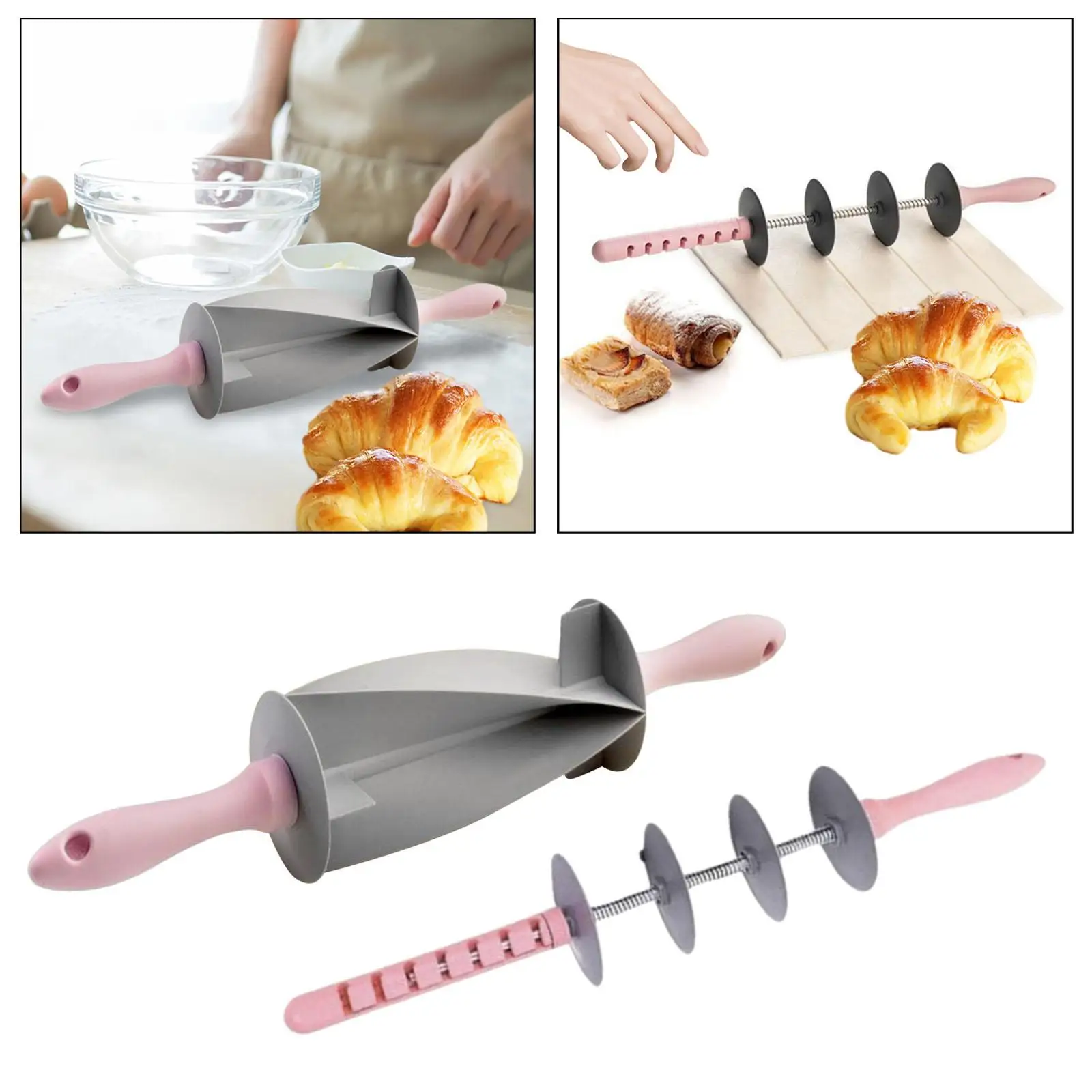 Rolling Pin 4 Rolls Dough Cutter Dough Knife Side Cutter Pizza Cutter Cutter Wheel for Jaw Ravioli Manti Kitchen Baking