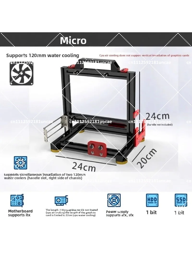 Vertical ITX Open Chassis Desktop Computer All Aluminum Water-Cooled Rack Case