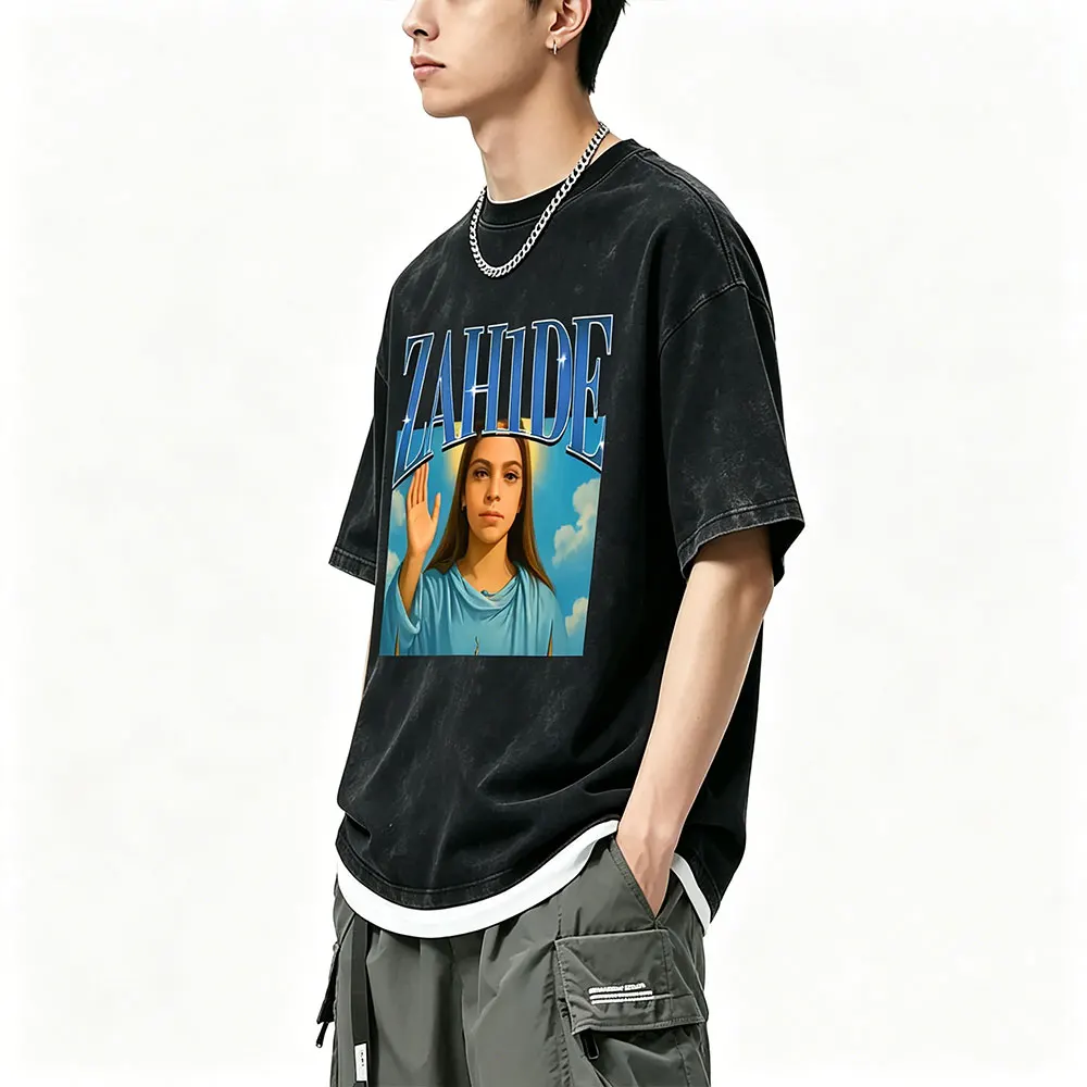

Washed Vintage Singer Zahide Jesus Funny Graphic T Shirt Men Women Fashion Casual Cotton T-shirts Y2k Merch Tee Shirt Streetwear