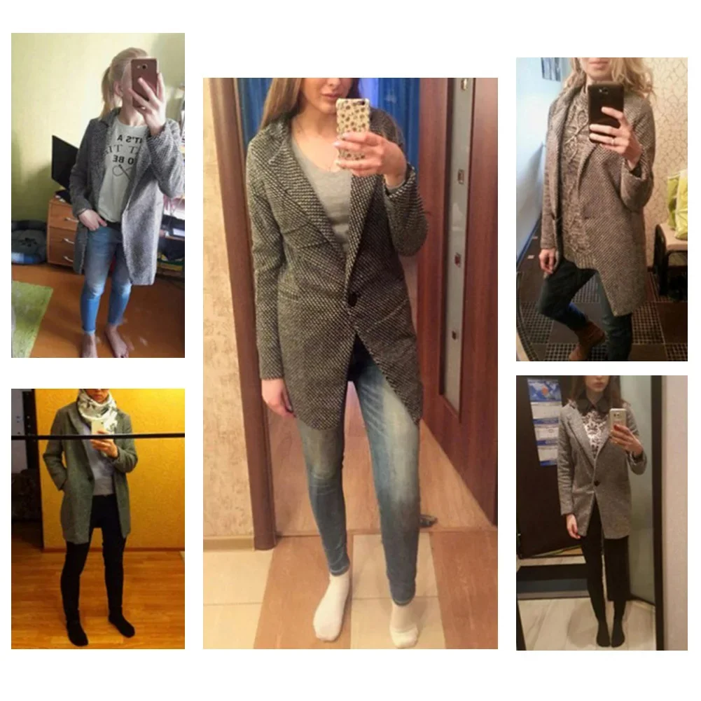 S-XL Cappotto lungo di lana da donna casual da donna 2019 Cappotto invernale in misto lana snellente femminile allentato in tinta unita