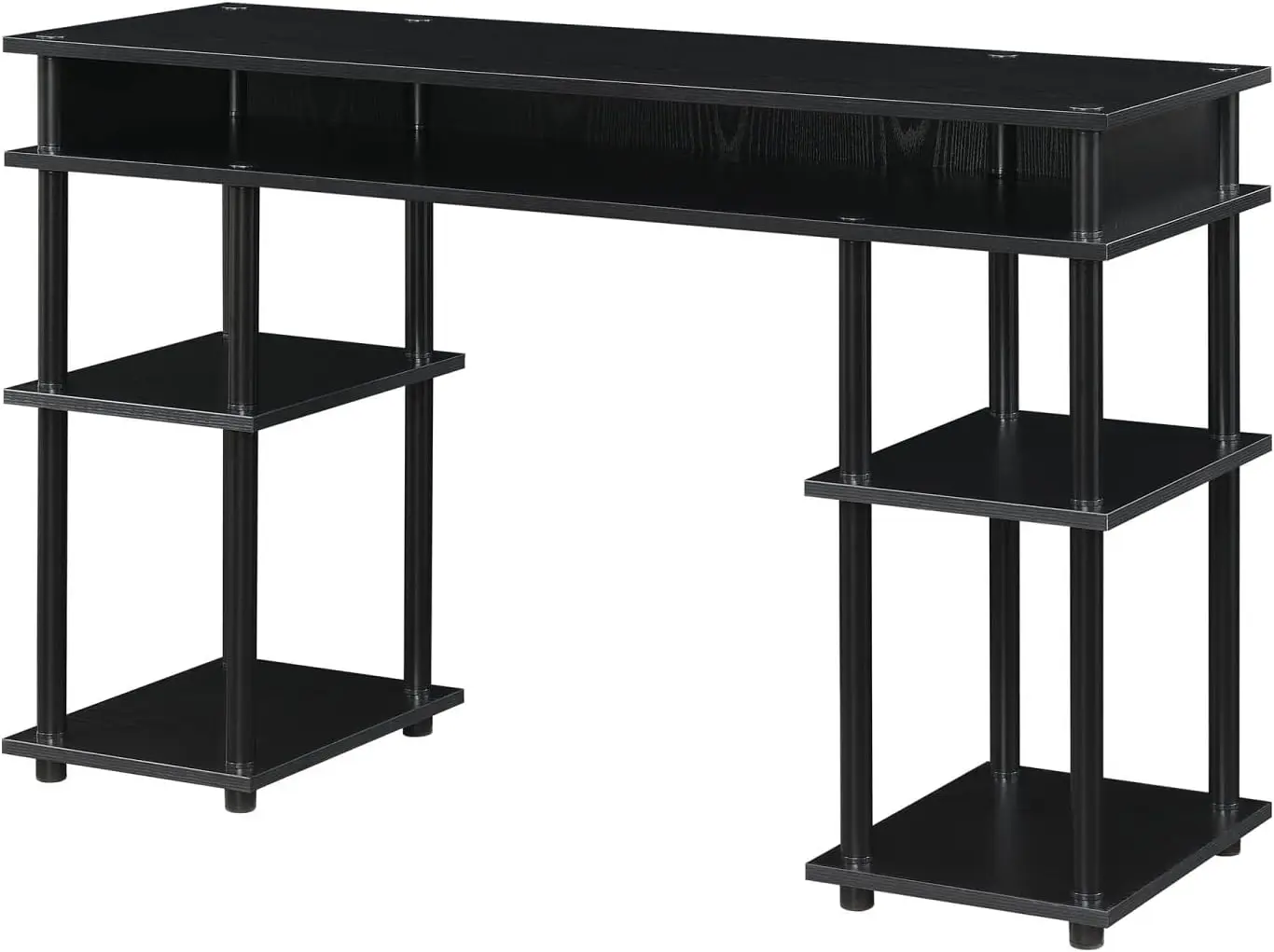 

No Tools Student Contemporary Office Desk and Vanity with Shelves, 47.25" L x 15.75" W x 30" H, Black/Black