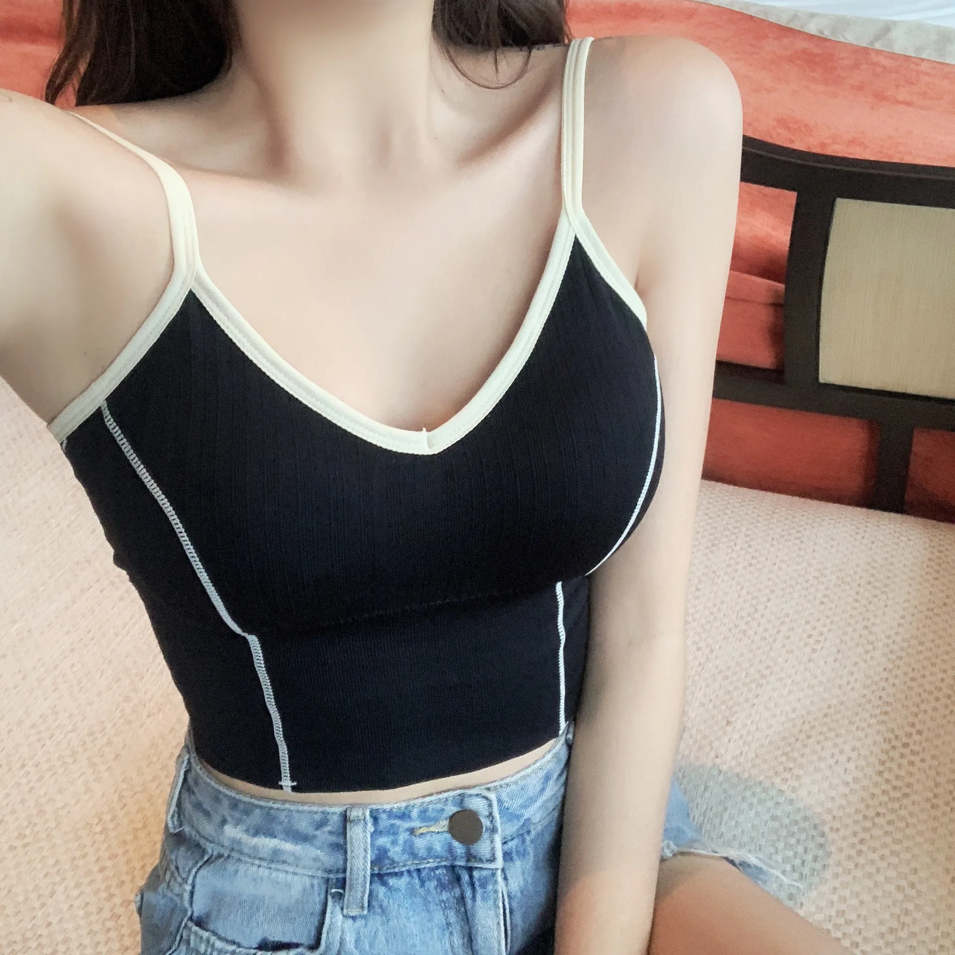 Women Bra Tank Crop Top Seamless Underwear Female Crop Tops U-shaped Back Sports Intimates Sexy Lingerie Padded Camisole Femme