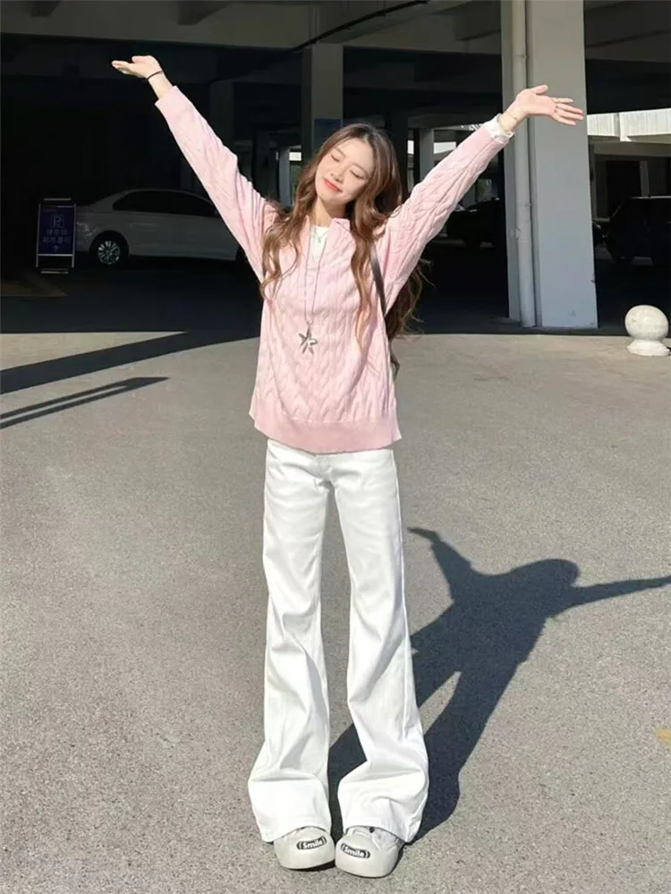 

Джинсы-клеш American Vibe с низкой талией, белые, женские, свободные, удлиненные, широкие штанины, однотонные, осень-зима