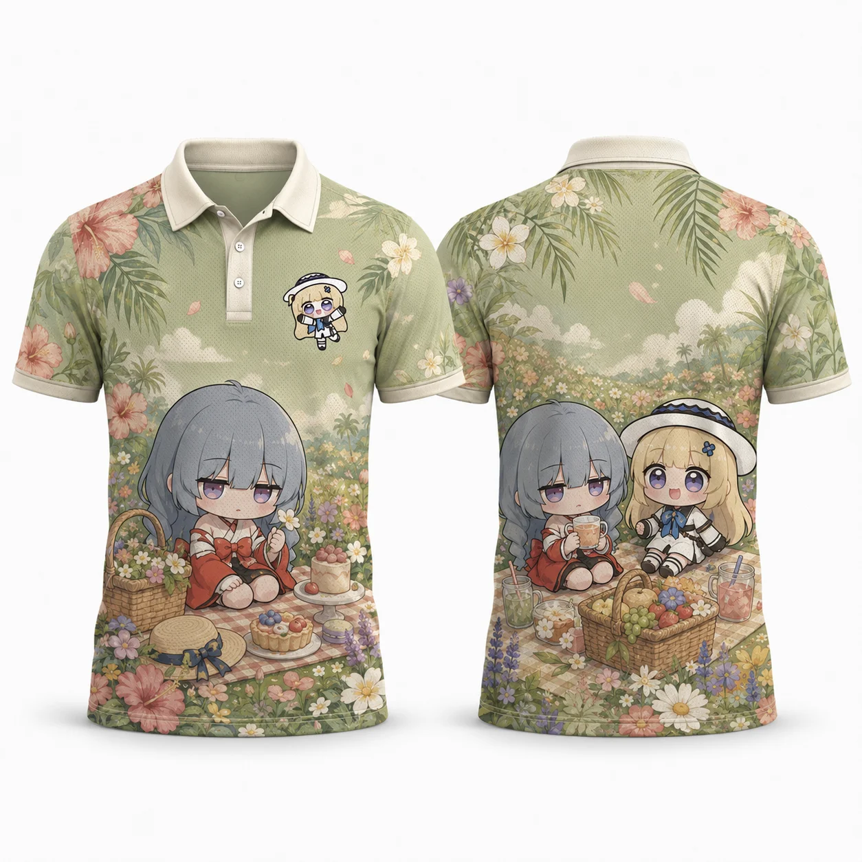 Phoebe Joubi Phrolova Chibi Anime Beach Picnic Polo Shirt Kawaii Girls Coconut 3D Print Quick Dry Breathable Tropical Summer Top
