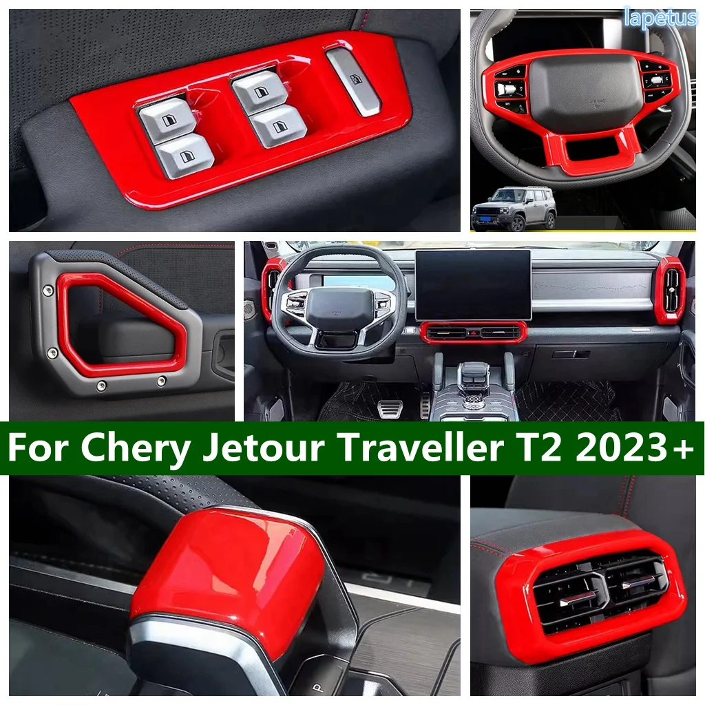 

ABS Red Gear Shift Head Window Lift Button Air Vent AC Outlet Steering Wheel Cover Trim For Chery Jetour Traveller T2 2023 2024