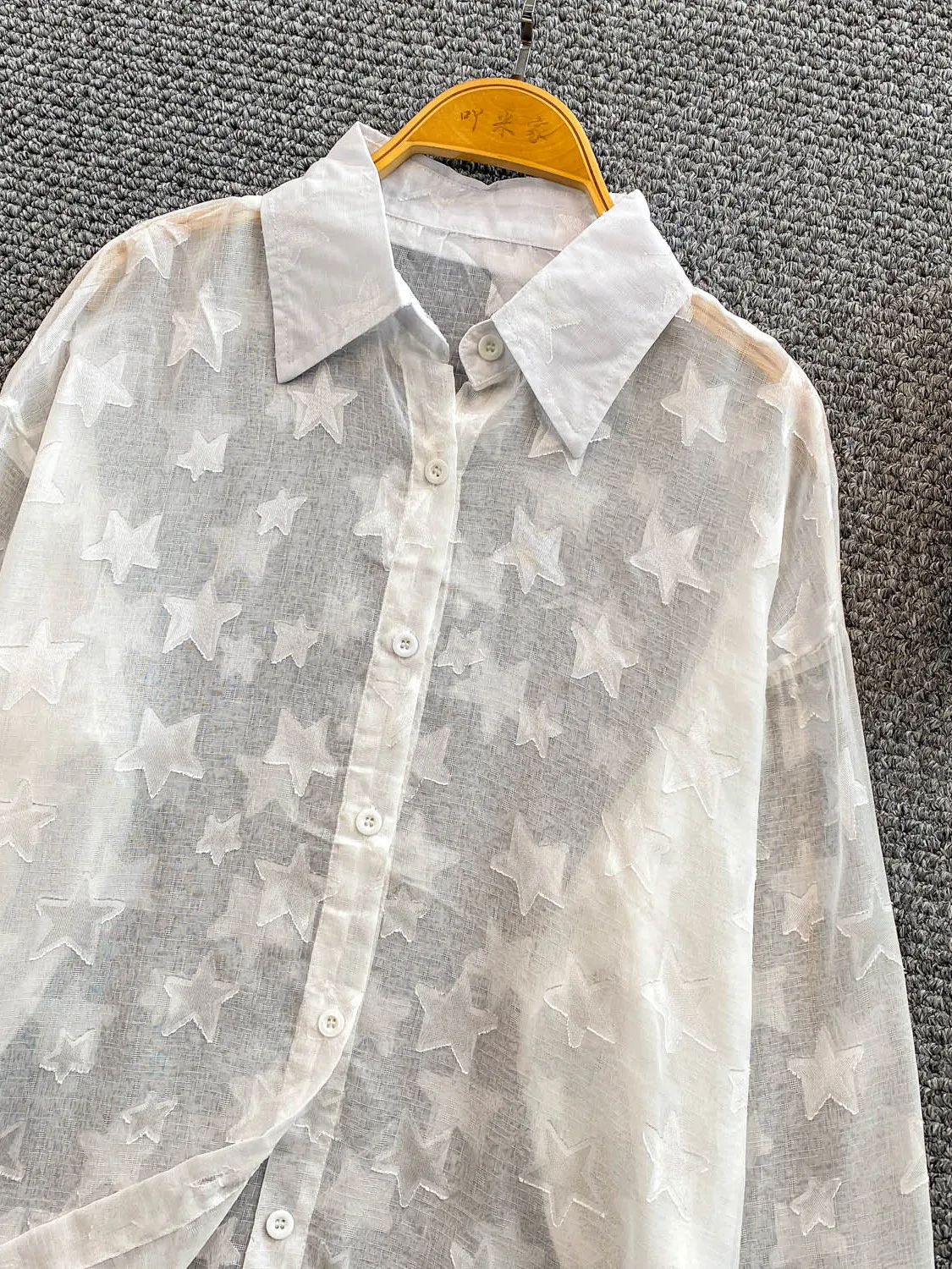 

Summer Thin Chiffon Long Sve Sun Protection irt Women Casual Loose Personali Five-pointed Star Embroidery Top