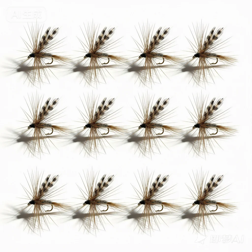 10 Stück Adams Dry Fly Fishing Flies, handgebundene, realistische Insektenimitationsköder mit Haken aus Kohlenstoffstahl, für Süßwasser geeignet.
