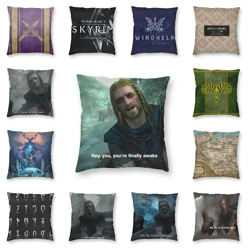 Personalized Hey You You're Finally Awake Cushion Covers Sofa Home Decor Skyrim Meme Square Throw Pillow Cover 45x45cm