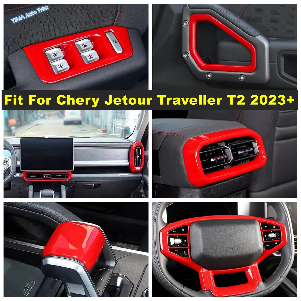 Car Interior Window Lift / Steering Wheel / Central AC Air Outlet Cover Trim Accessories For Chery Jetour Traveller T2 2023 2024