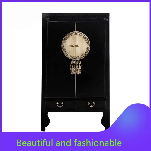 

New Chinese solid wood black wardrobe, antique edging and old sun, locker