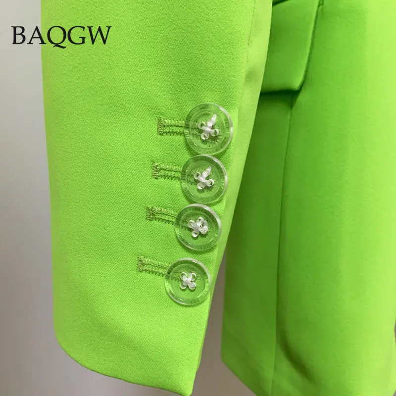 Streetwear Designer Jacket Women\'s Extra Shoulder Single Button Long Blazer Fluorescence Green Office Lady Luxury Jacket Coat