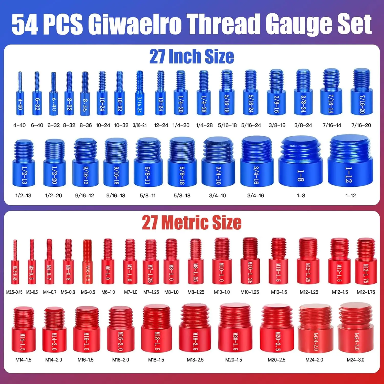 Set di 54 Pezzi per Controllo Filettature con Custodia - Calibri Metrici e SAE per Dadi e Bulloni in Spazi Ristretti