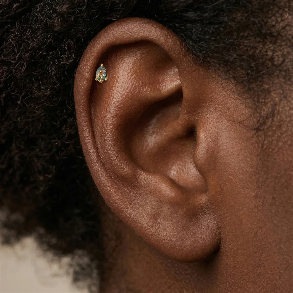 CANNER 1 Stück Sommer Natürlicher Wassergras-Achat Pferdeauge 925 Sterling Silber Flachkopf Piercing Ohrstecker für Damen INS Ohrring – Detail 36
