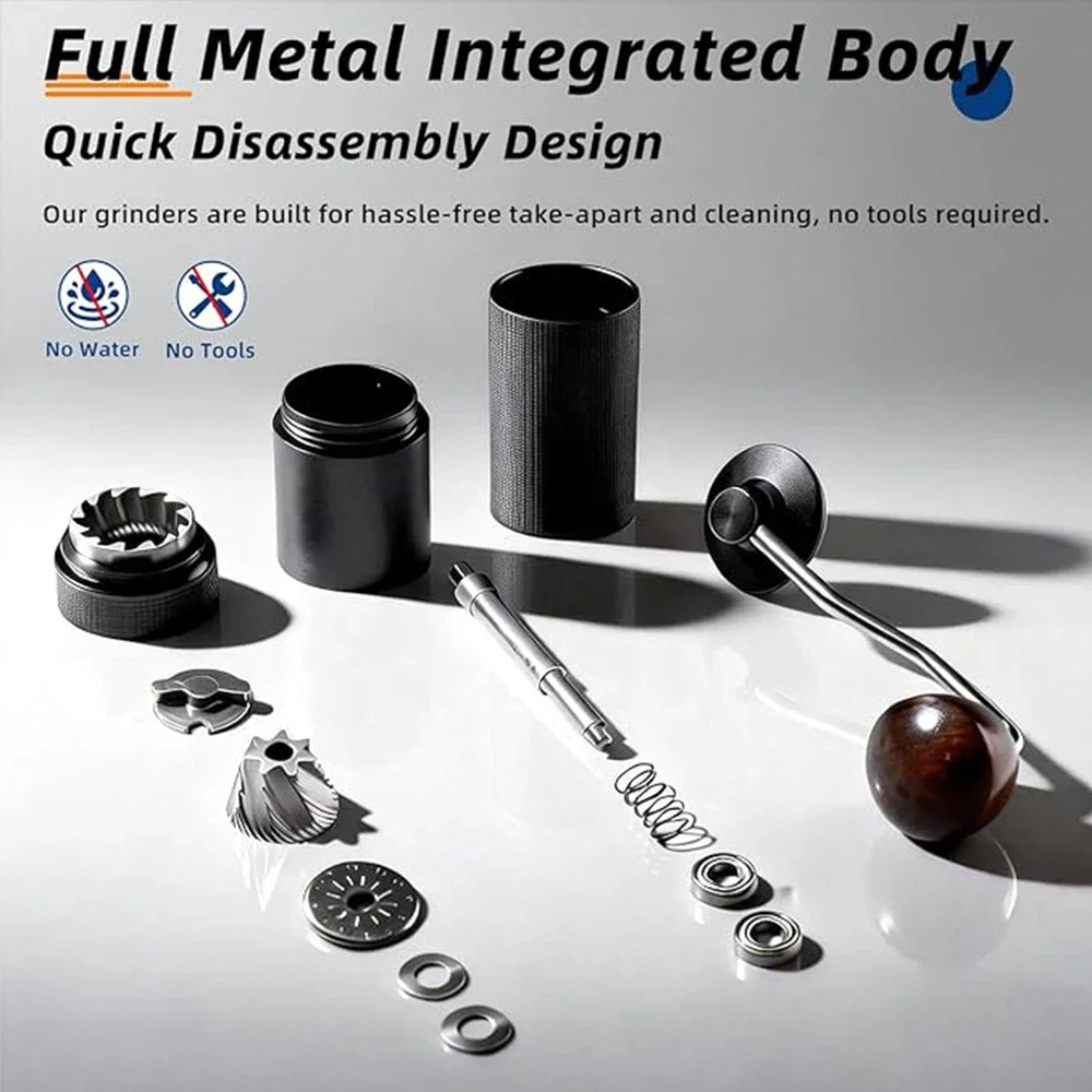 Manual Coffee Grinder Stainless Steel Conical Burr Portable Hand Grinder All-Metal Body Mill Anti-slip for Espresso Pour Over