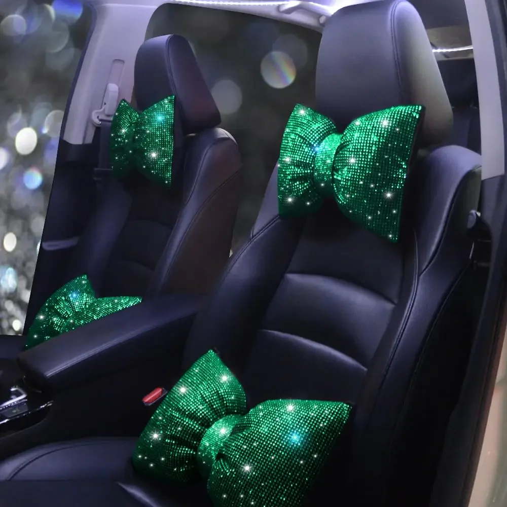 

Bling Car Pillows Rhinestones Bowknot Neck Cushion Pillowsdiamond-Studded Headrest Accessories for Women Colourful Rhinestone