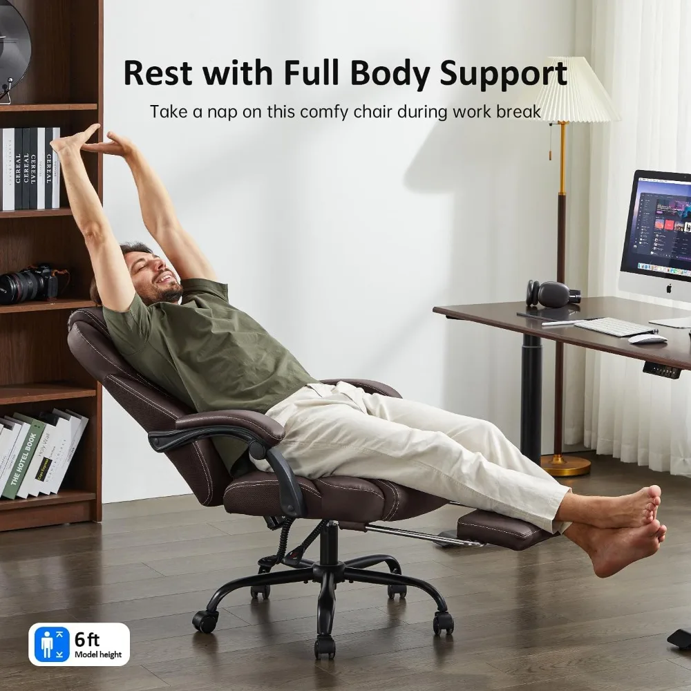 كرسي مكتب، كرسي مكتب كبير وطويل مع مسند للقدمين، كراسي مكتب مريحة، كراسي جلدية عالية الظهر مع كراسي قطنية