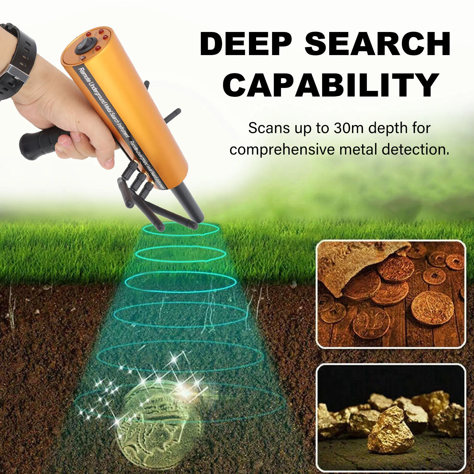 Localizzatore d'oro AKS Metal Detector Puntatore di metalli Profondità 30 m Portata 1200 m 6 antenne Ricerca accurata Rilevatore di oro Metal Detector