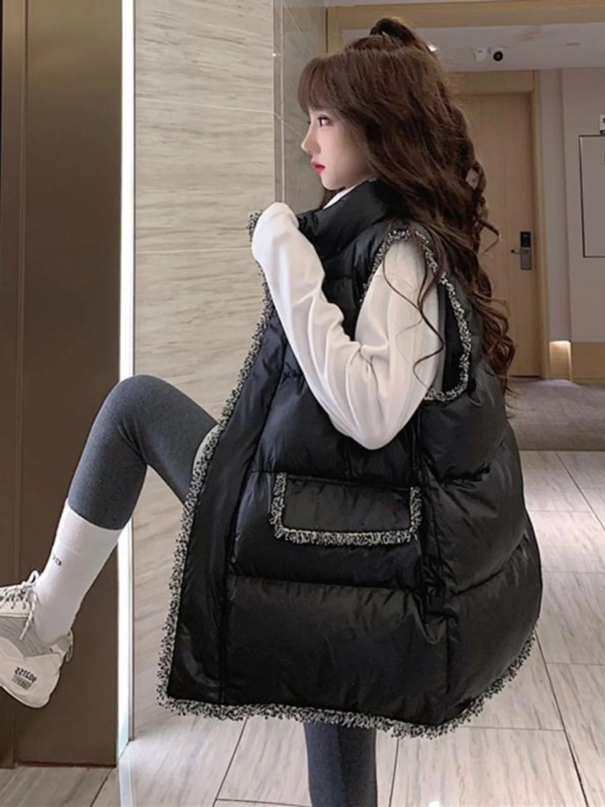 

plus Size 300 Pou Faionable down Vest Thiened Women's Autumn Winter Outerwear Bread Sle Stand Collar Zipper Closure