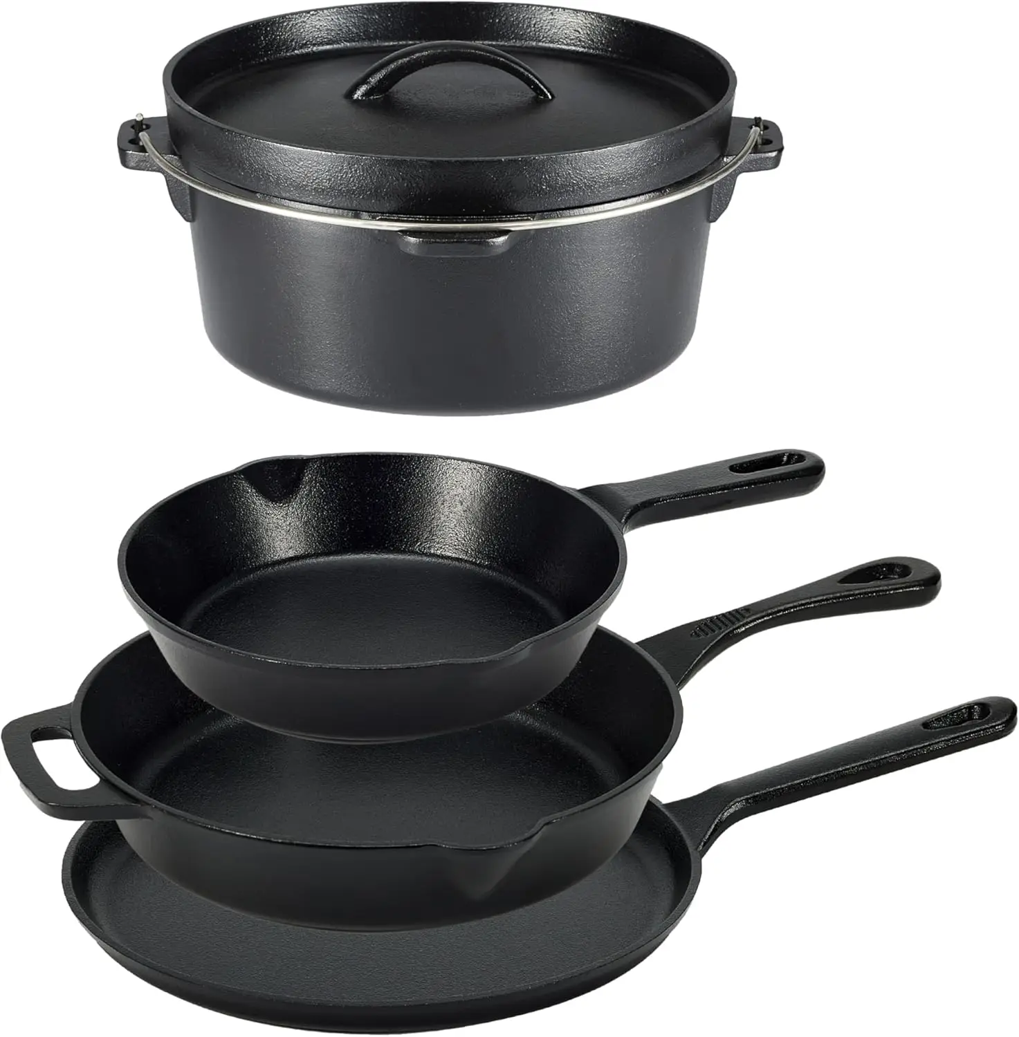 Pre-Seasoned Cast Iron 5-Piece Cookware Set, Oven Safe, Cooks Evenly, 14.17 x 12.2 x 10.63 in, Black