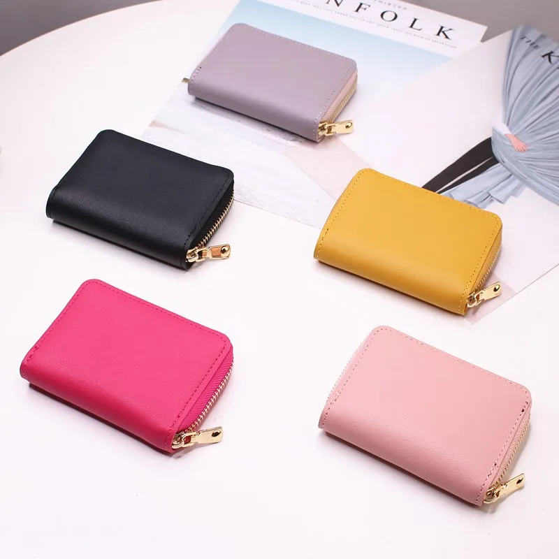 PU Leather Business Card Holder Case para Mulheres, ID, Crédito, Banco, Nome, Zipper, Coin Purse, Money Bag, Change Organizer, Blocking Wallet