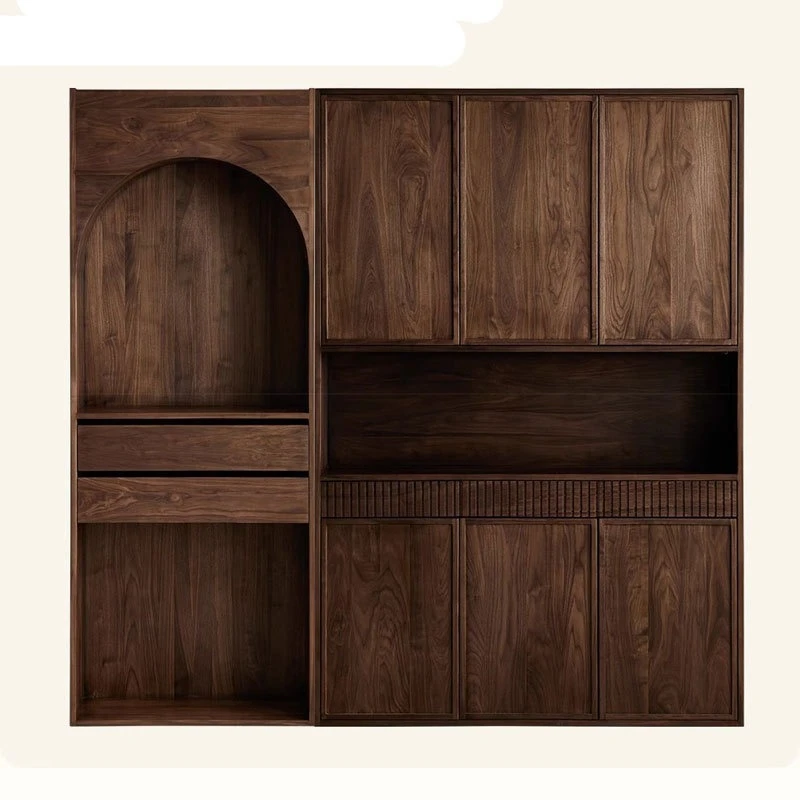 Black walnut shoe cabinet, home entrance porch cabinet integrated against the wall, household retro style partition cabinet
