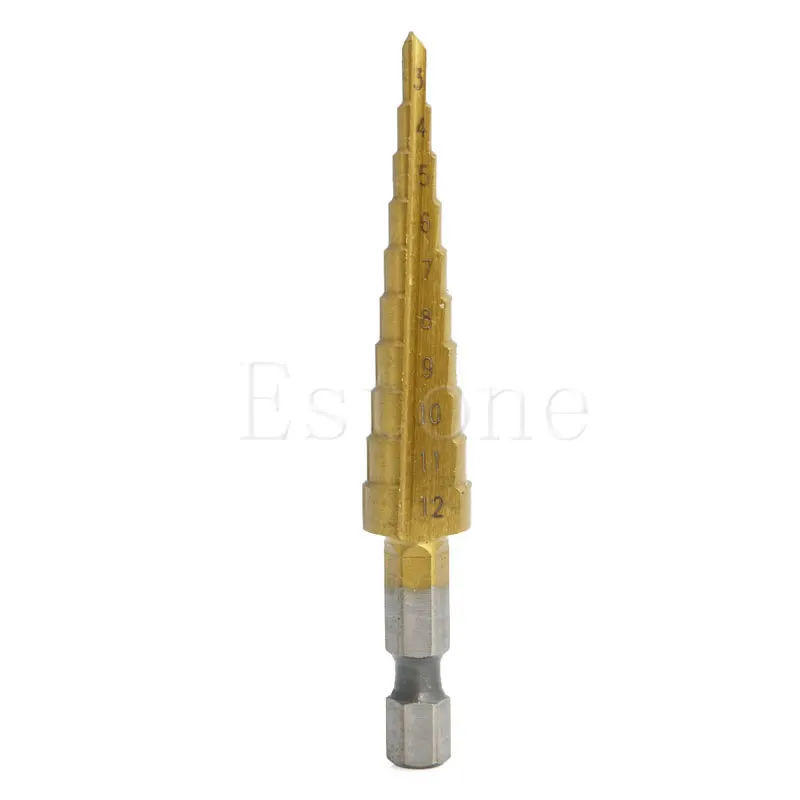A2UD HSS Titanium-Coated Step Drill Set 1/4"  shank 3-12mm cutting tool Reamer