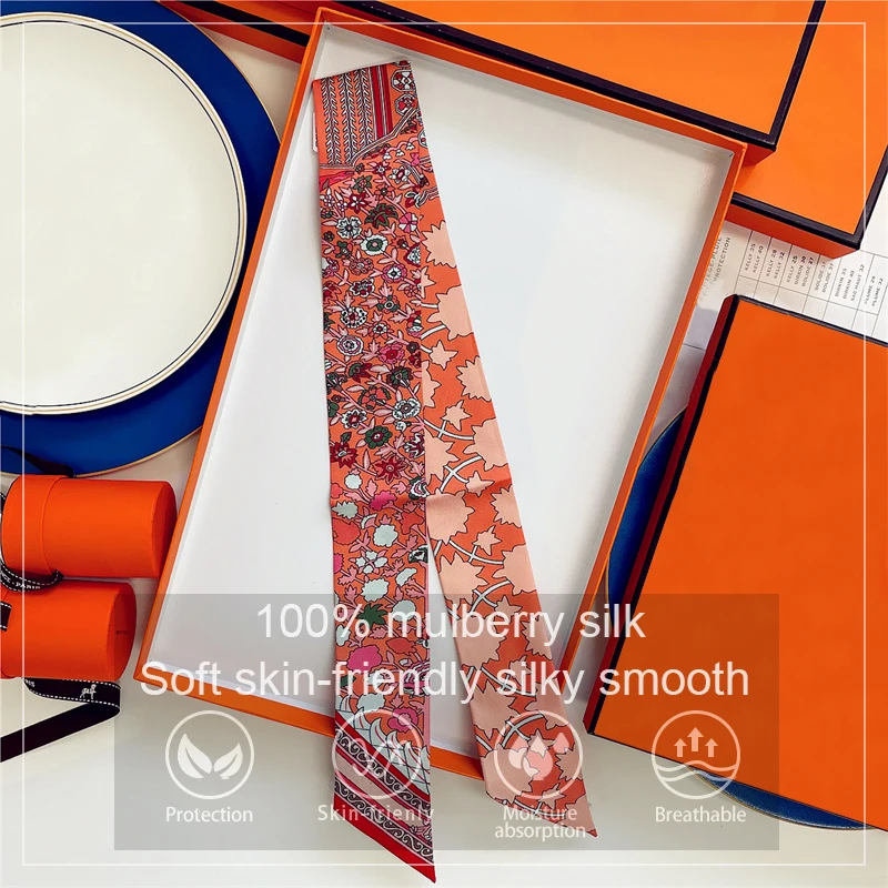 

Long Mulberry Silk Scarf Bag Tie Lady Neck Skinny Scarves Hairband Foulard Giraffe Print Brand Lady Neckerchief Ribbon