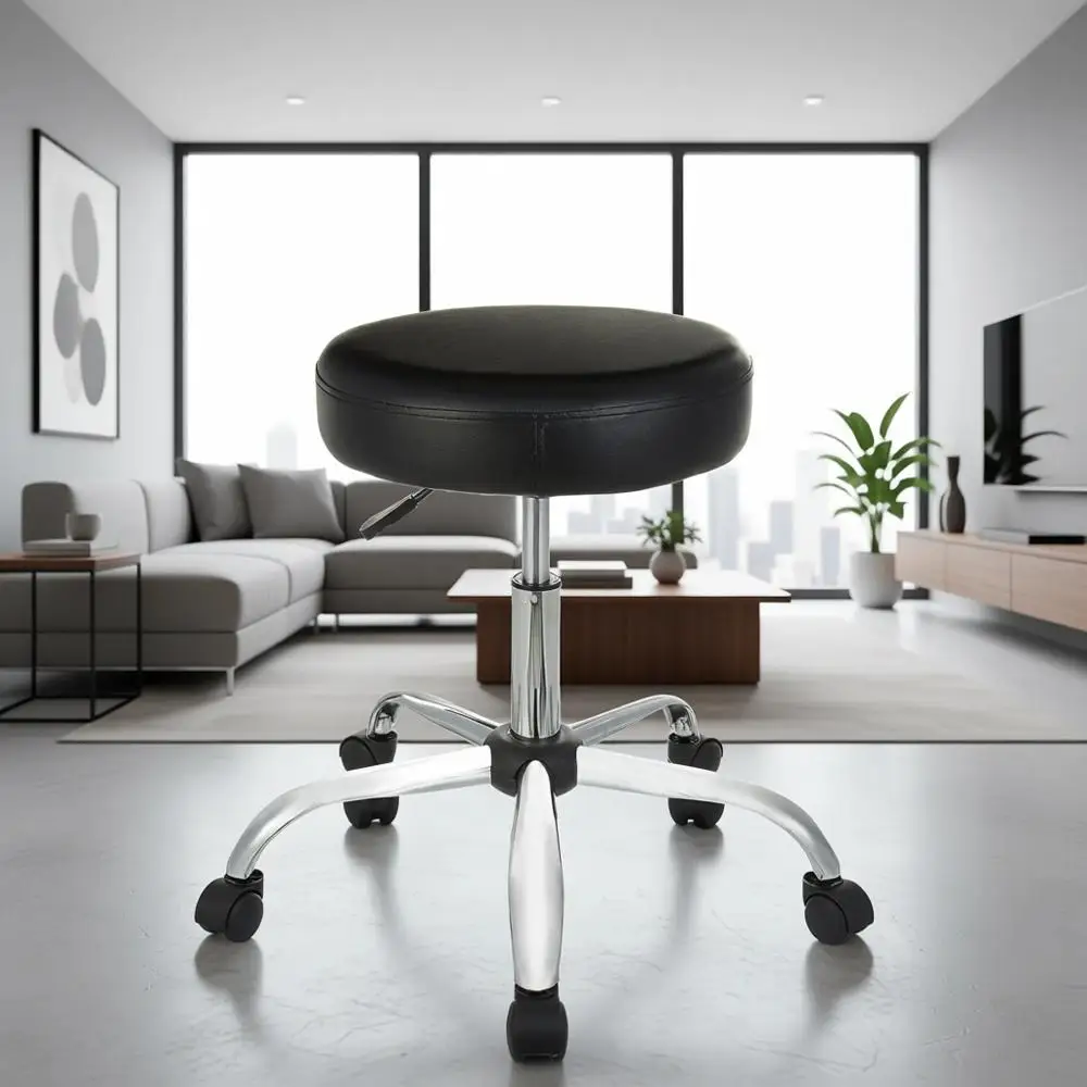 

Adjustable Height Swivel Bar Stool with Wheels, Black, 22.05 x 22.83 x 19.88