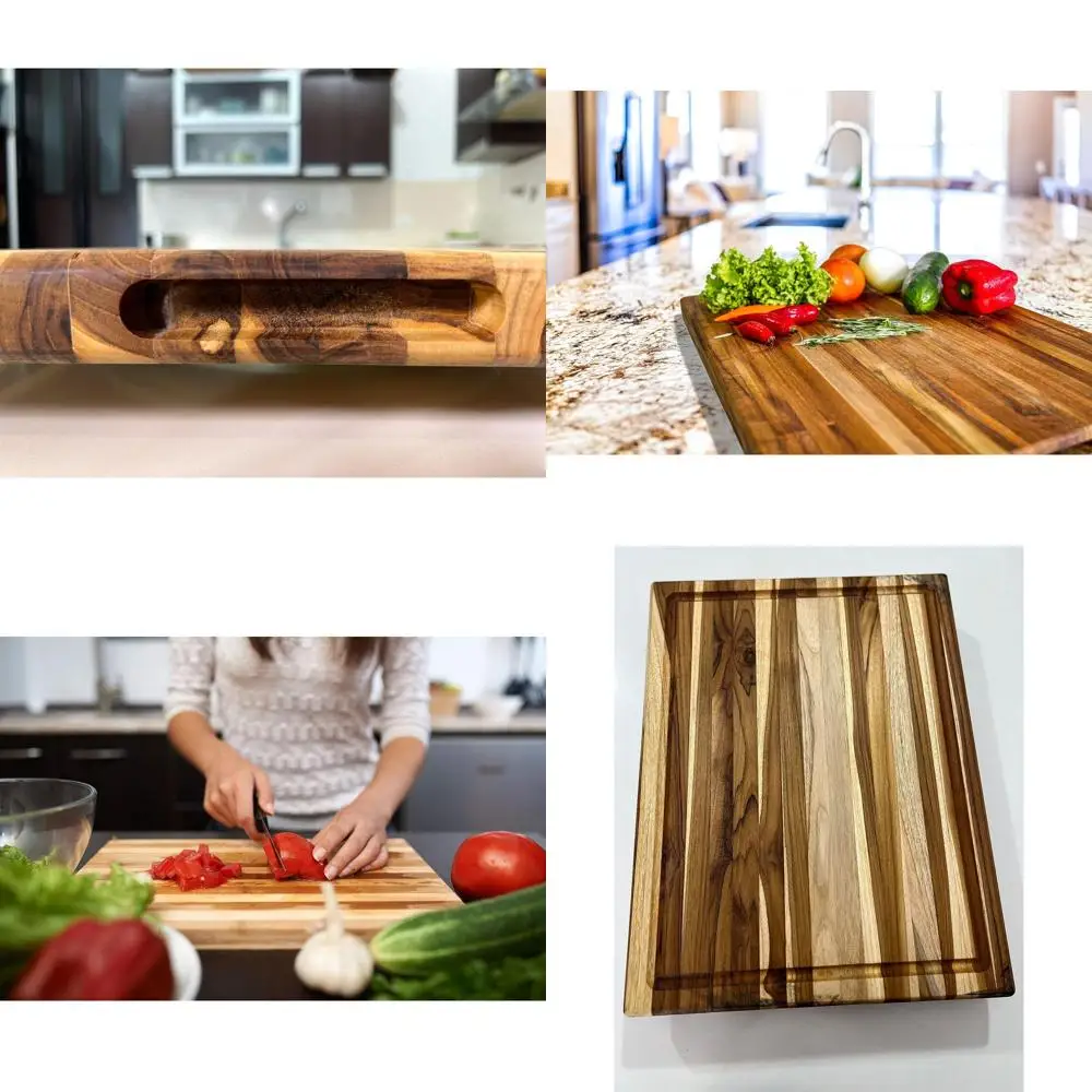 

Разделочная доска из тикового дерева 24x18 с канавкой для сока и встроенными ручками