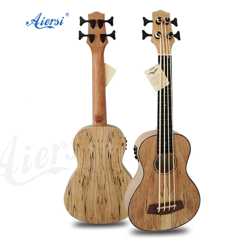 

China Aiersi brand custom made U bass Ukulele Spalted Maple body Electric Bass ukelele Guitar for sale