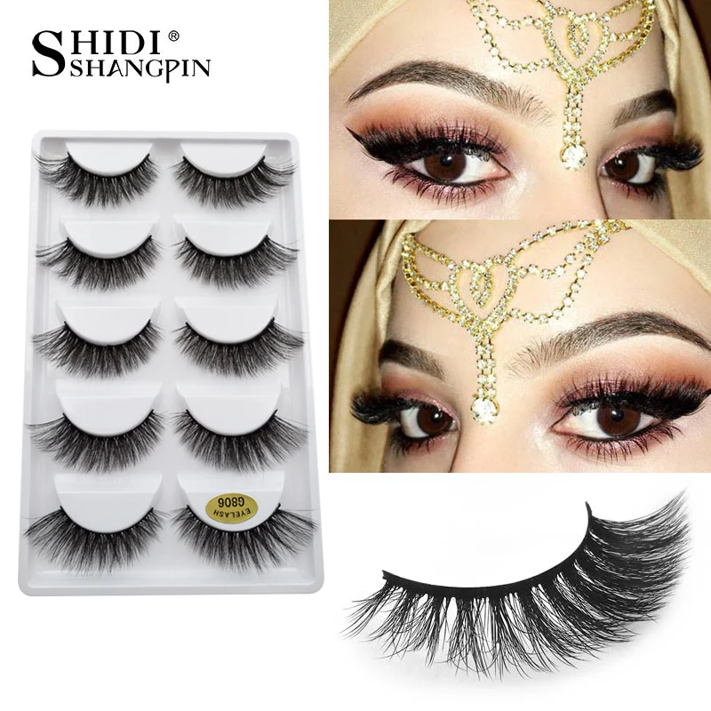 Shidishangpin 5 Paar Nertsenwimpers Natrual Lange 3d Nerts Wimpers Pluizige Dramatische Valse Wimper Zachte Nepcils Make-Up Nepwimpers