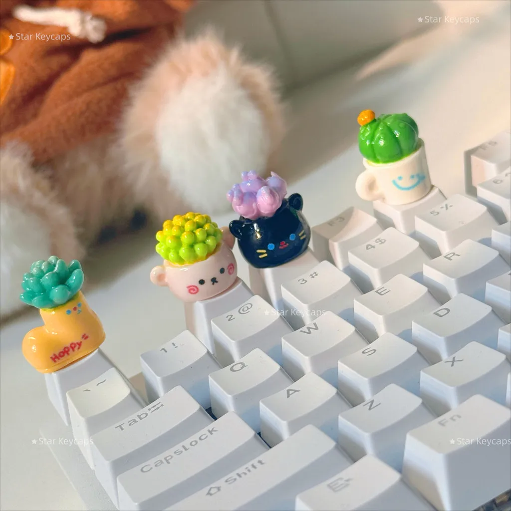 Personalized DIY Succulent Plants Keycaps for Mechanical Keyboard Cross Customizable Gaming Keybaords Accessories