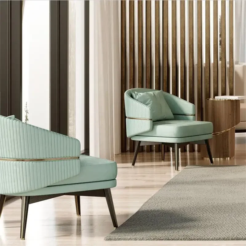 Nordic leather fabric sofa chair model room living room leisure chair hotel clubhouse reception negotiation chair