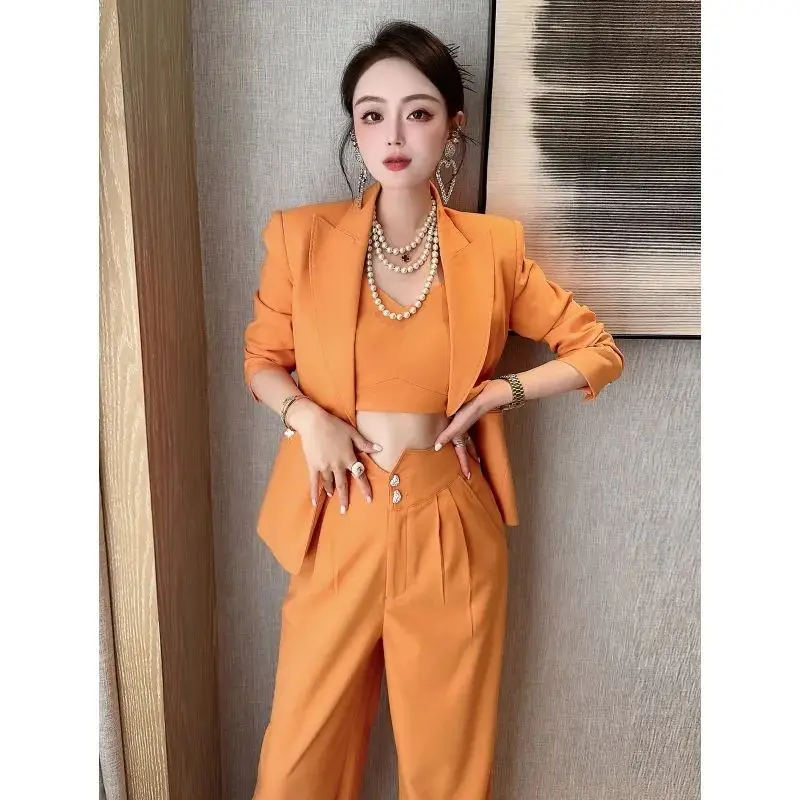 Temperament Fashion Casual Women's Set Korean Edition Western Fashionable Suit Wide Leg Pants Slimming Two Piece Set