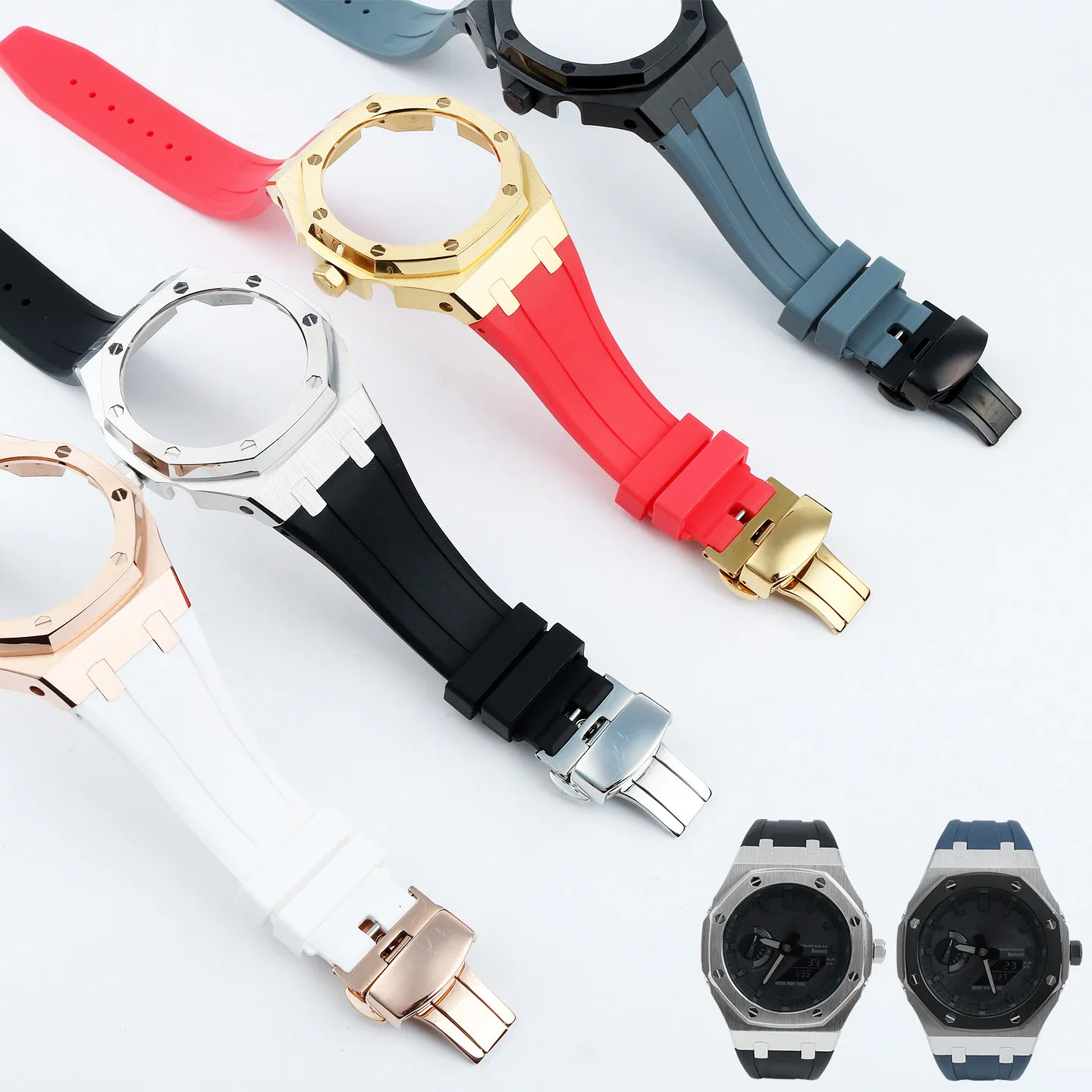 Farmhouse Oak Series Metal Octagonal Ring Case Replacement Strap for Casio GA2100 GA-B2100