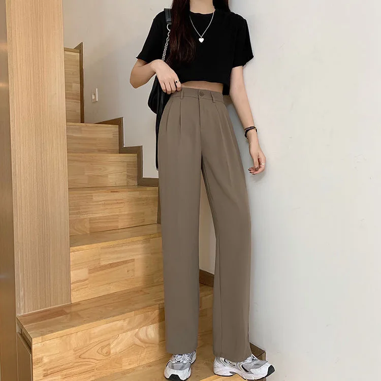 Women's wide leg pants 2024 new summer straight leg casual suit pants Korean version high waist hanging pants