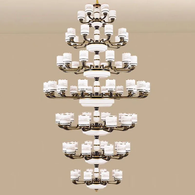 Duplex building chandelier New Chinese villa Living room lamp Hollow building Middle floor Empty lobby hall chandelier