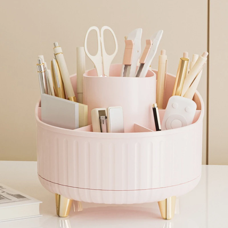 Multi-Functional Desk Storage Cosmetics Storage For Vanity Desktop Bathroom 360° Rotating 7 Slot Makeup Brushes Holder Organizer