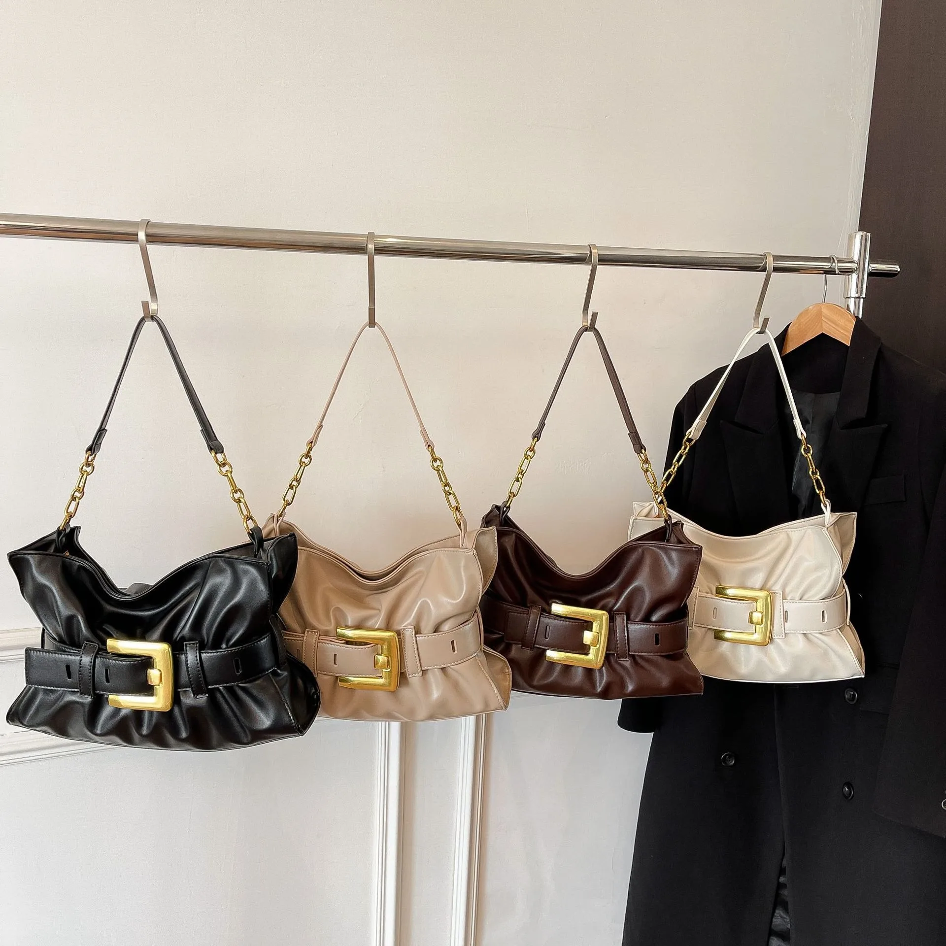 

Vintage Tote Shoulder Bag 2026 New belt buckle hand armpit bag Luxury High Quality pu Leather Commuter Underarm Bag