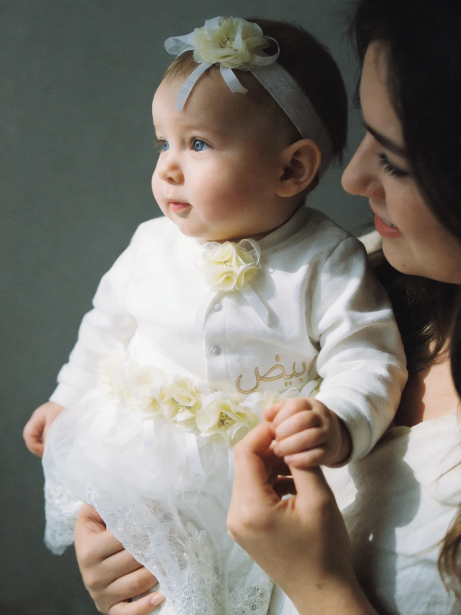 Chic Baby Girl White Yellow Lace Set - Name Embroidery - Premium for Baptism & Photo Prop