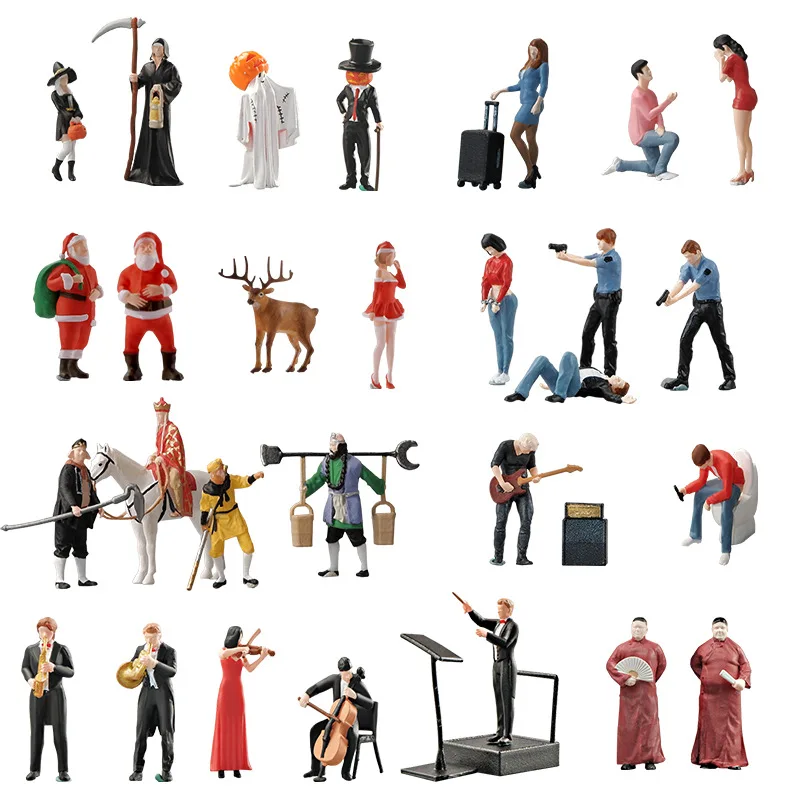 1:64 scale realistic figure models, colored three-dimensional finished small figurines, prop sets, and scene matching props
