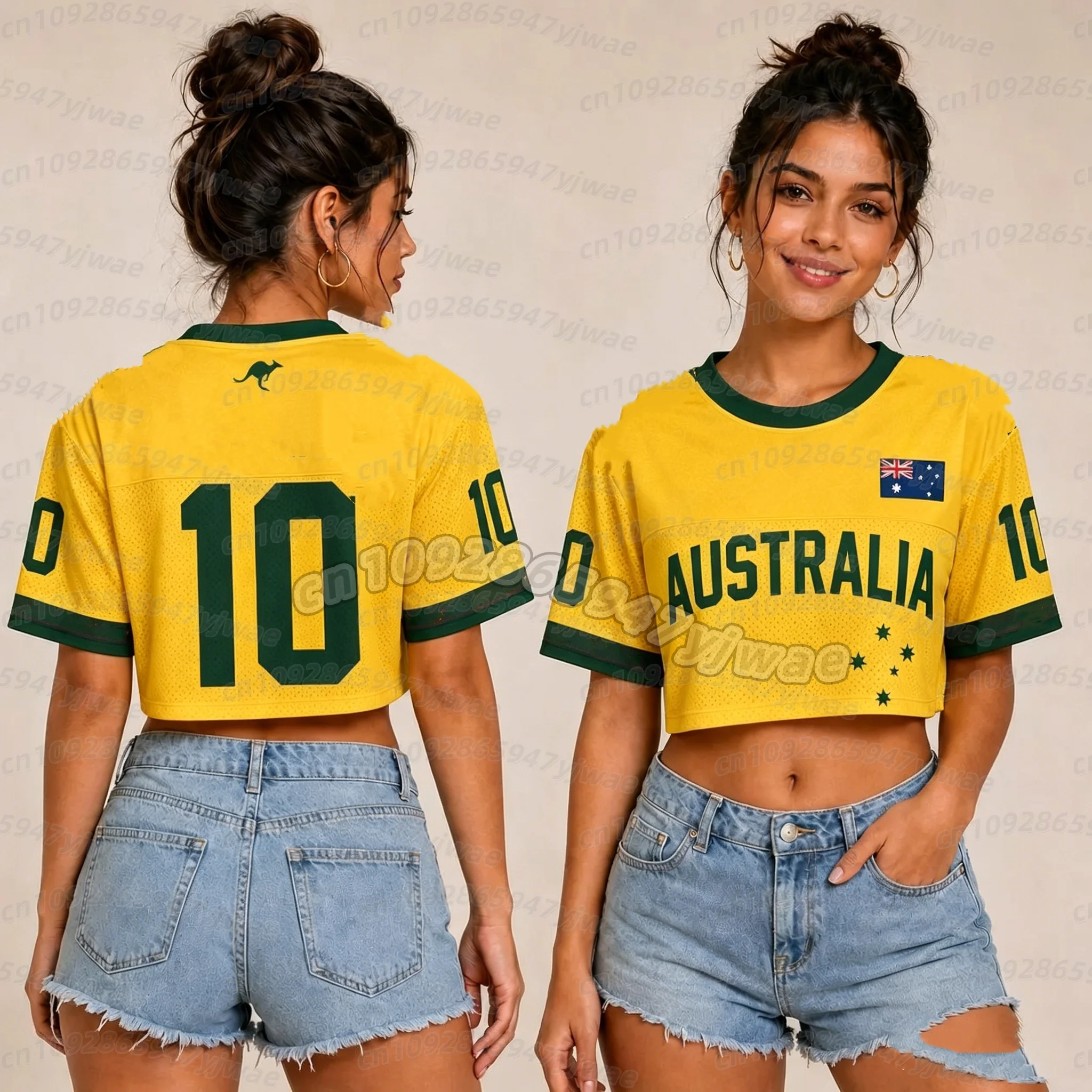 Sommer 2026 Damen Australien-Flagge Fußball-Fan-Trikot Rundhals Kurzarm-Trikot Cheerleader Crop Top Kinder T-Shirt – Detail 4