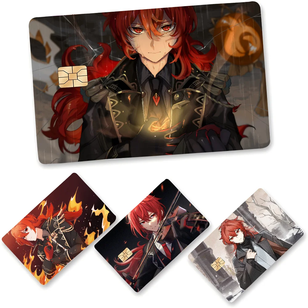 Genshin Impact Diluc Anmie Sticker Film Skin Cover für Kreditkarte, Debit, Bankkarte vorne