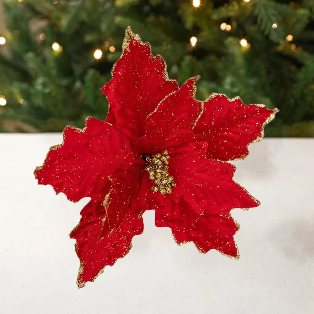 DIY Artificial Christmas Flowers Fake Handmade Simulated Christmas Flower Flower Head Xmas Tree Ornaments Event Layout