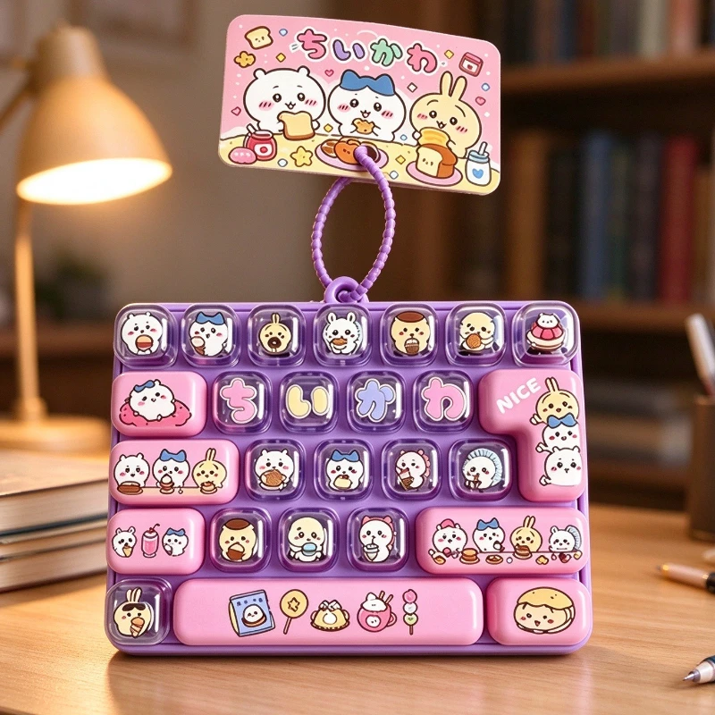 HOT Chiikawa Series 26-Key Keychain Caps Clicker 4 Keys Light Up Pendant Cute Hachiware Usagi Stress Relief Toy Bag Charm Gift
