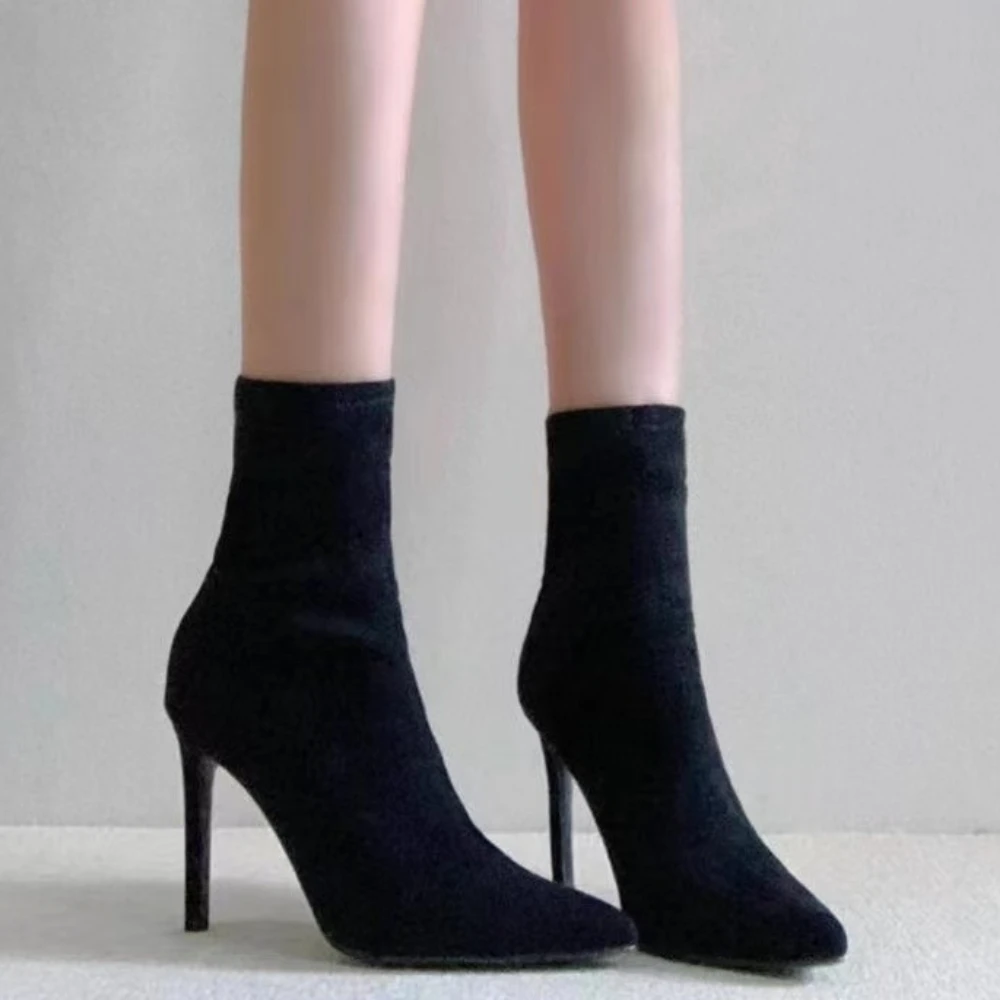 2025 neue Socken Stiefel Mode Stiefeletten für Frauen Stiefel Schwarz Spitz Elastische Sexy Elegante Heels frauen Stiefel – Detail 2