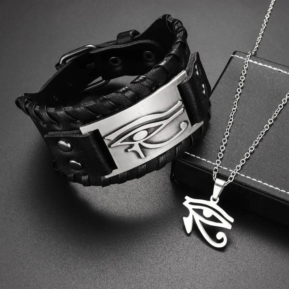 

New Retro Wide Leather Nordic Rune of Odi Bracelet Men's Bracelet Celtic Viking Eye of God Jewelry Bracelet Accessories Party