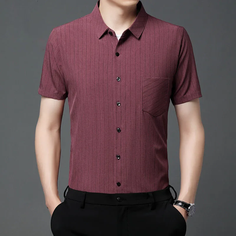 

Fashion Lapel Spliced Pockets Striped Shirts Men's Clothing 2023 Summer New Oversized Casual Tops All-match Short Sleeve Shirt