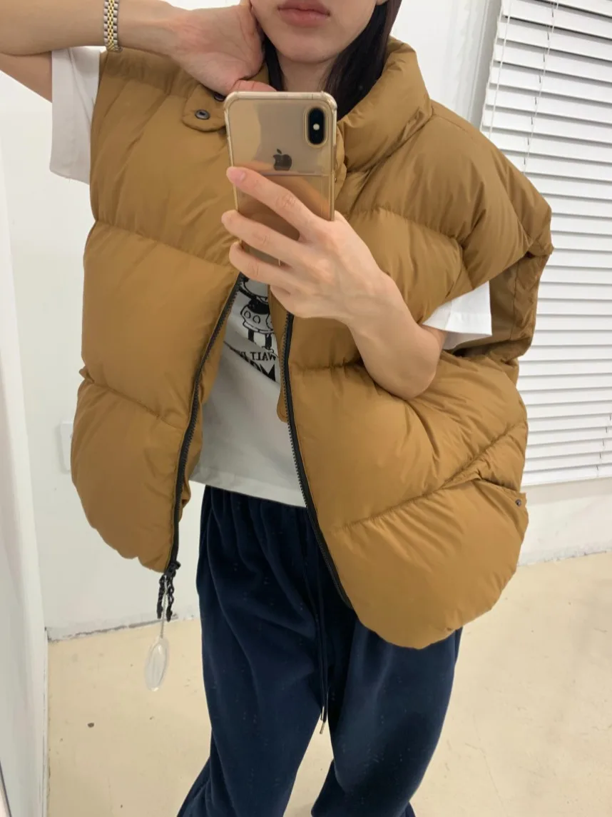 Stylish Zipper down Cotton Vest Stand Collar Personality Simple Fashionable Korean Style Spring Autumn Winter Women's Wear